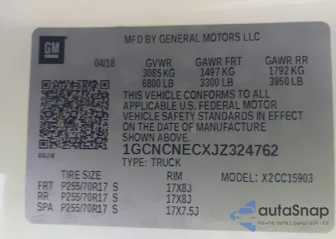 2018 Chevrolet Silverado 1500 Wt из США, поврежденный, VIN 1GCNCNECXJZ324762